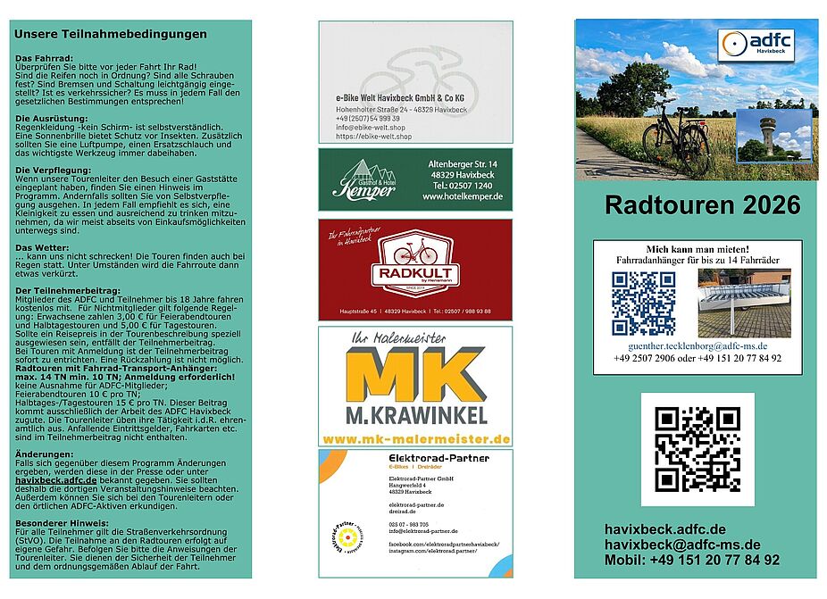 Radtourenprogramm 2026 Havixbeck Außenseite Bild von Außenseite Flyer Havixbeck 2026