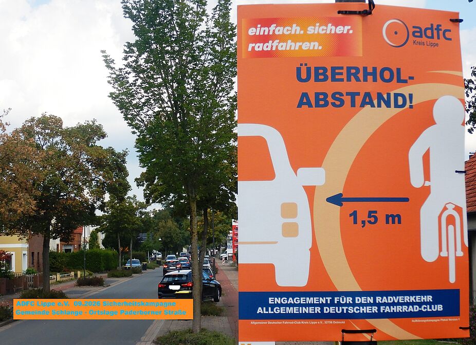ADFC Lippe Plakat Überholabstand ADFC Lippe Sicherheitskampagne Überholabstand
