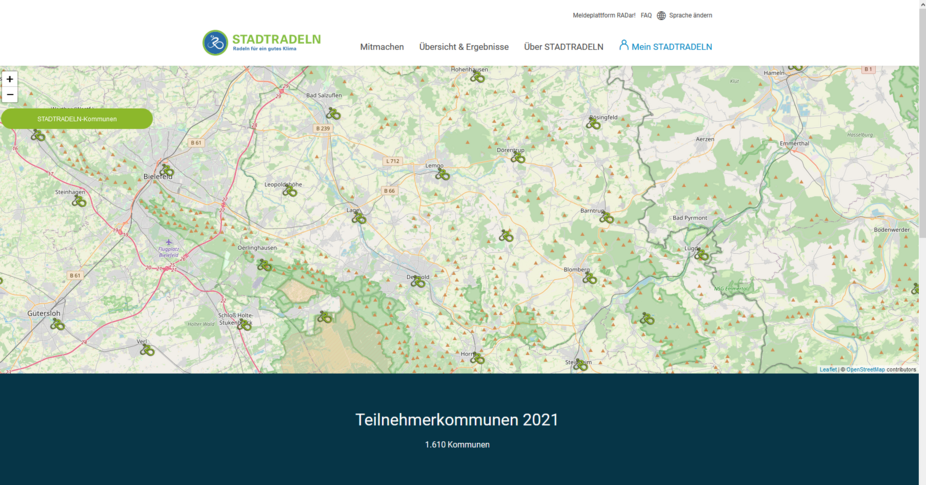 2021 STADTRADELN Karte Landkreis Lippe 16 Kommunen Übersichtskarte Landkreis Lippe - Stadtradeln 2022