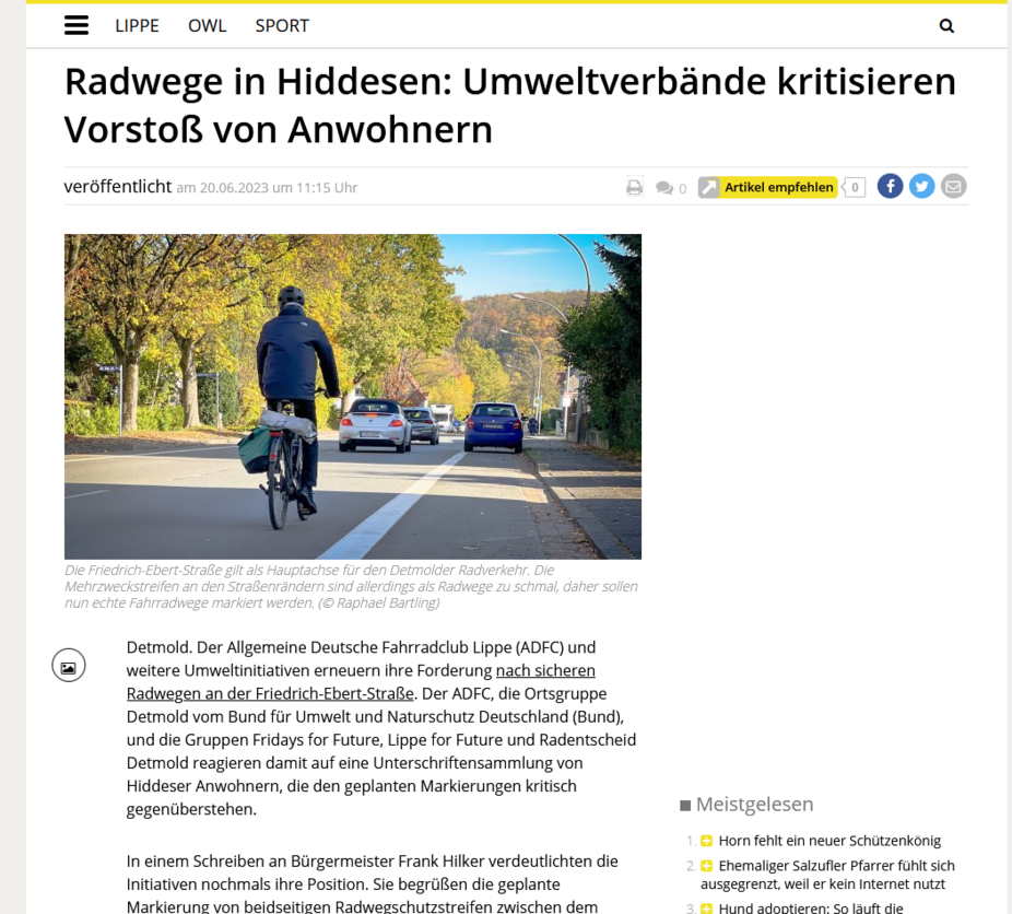 20.06.2023 LZ Redaktion Detmold, Friedrich-Ebert-Straße -- Berichterstattung pro Rad LZ Redaktion Detmold, Friedrich-Ebert-Straße -- Berichterstattung pro Rad - ADFC LIppe