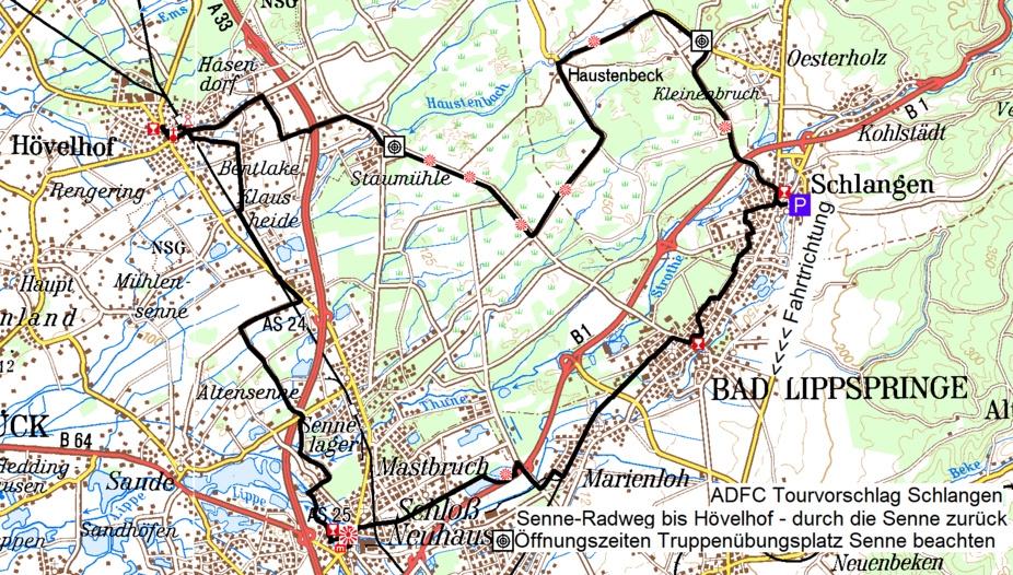 Schlangen - Tour 1 Karte Senne-Radweg kurze Variante 50 km Schlangen - Karte Tour 1 Senneradweg kurze Varinate 50 km