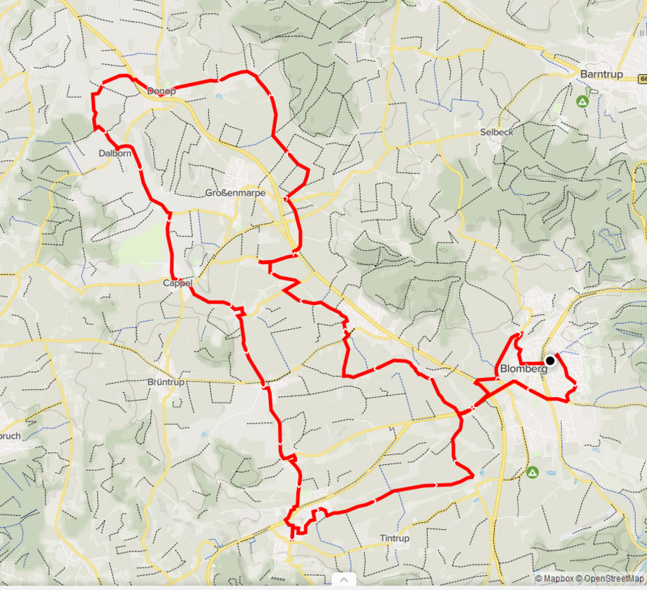 Blomberg 1. Tour Karte - Große Dörferrunde nach Donop und Reelkirchen Blomberg 1 Tour Karte - Dörferrunde nach Cappel und Donop