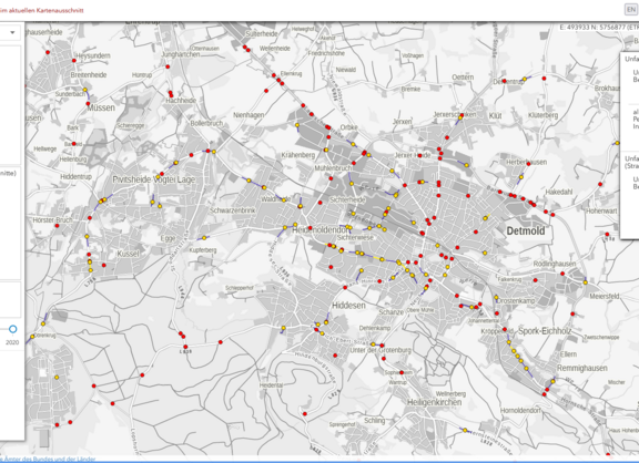 Stadtgebiet Detmold Unfallstatistik Radverkehr 2020