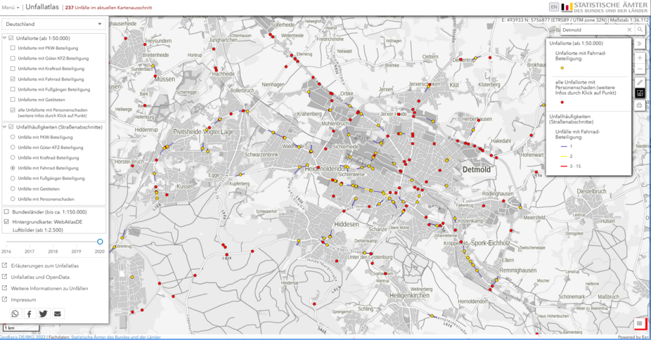 Stadtgebiet Detmold Unfallstatistik Radverkehr 2020 Stadtgebiet Detmold Unfallstatistik Radverkehr 2020