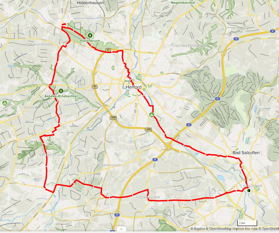 Bad Salzuflen 1. Tour nach Düsediekerbäumer und Herford Bad Salzuflen 1. Tour Karte - Düsediekerbäumer über Stedefreund nach Herford