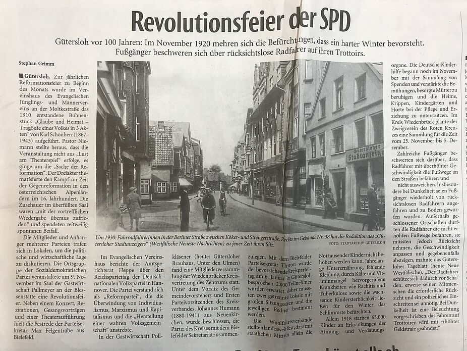Presse 1920 Gütersloh - Radfahrer vs. Fußgänger vor 102 Jahren schon ein Thema ! Presse 1920 Gütersloh - Radfahrer vs. Fußgänger vor 102 Jahren schon ein Thema !