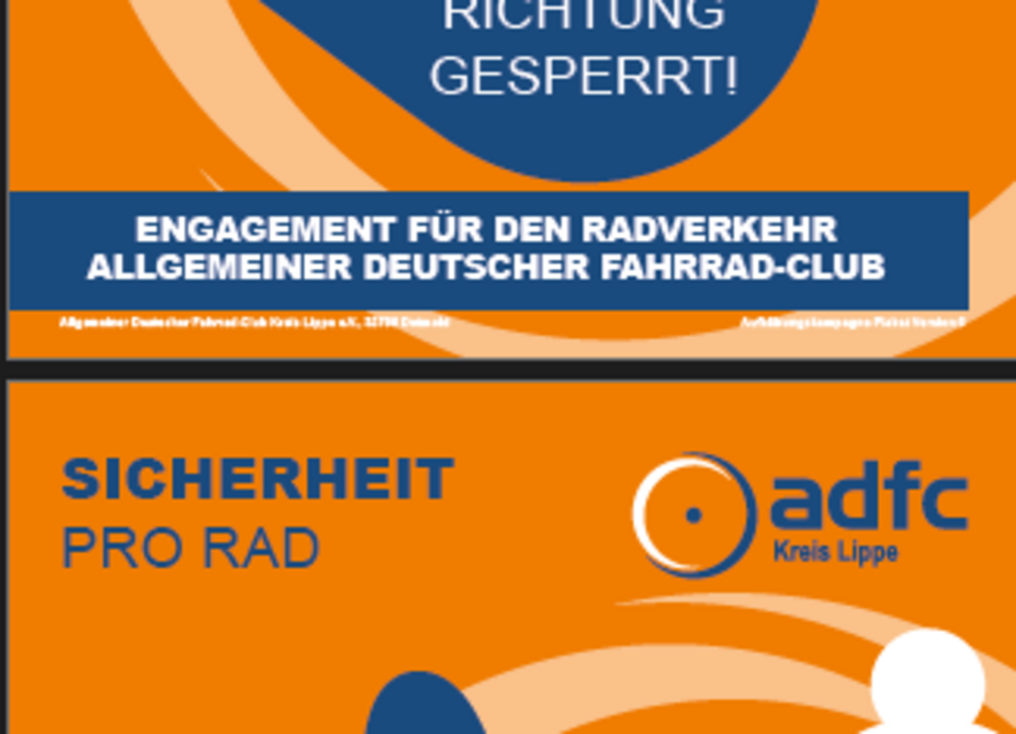 ADFC Lippe Kampagne Sicherheit - Motiv Geisterradler + Radweg richtige Seite ADFC Lippe Kampagne Sicherheit - Motiv Geisterradler + Radweg richtige Seite