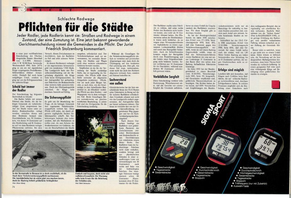 Januar 1991 - Rechtsfrage Radwegemängel in der ADFC-Verbandszeitschrift Januar 1991 - Rechtsfrage Radwegemängel in der ADFC-Verbandszeitschrift