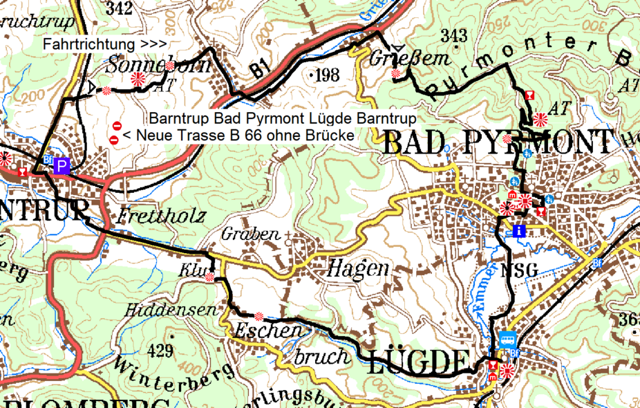 Barntrup 1. Tour Karte - Kräftige Hügeltour nach Bad Pyrmont und Lügde Barntrup 1. Tour Karte - Kräftige Hügeltour nach Bad Pyrmont und Lügde