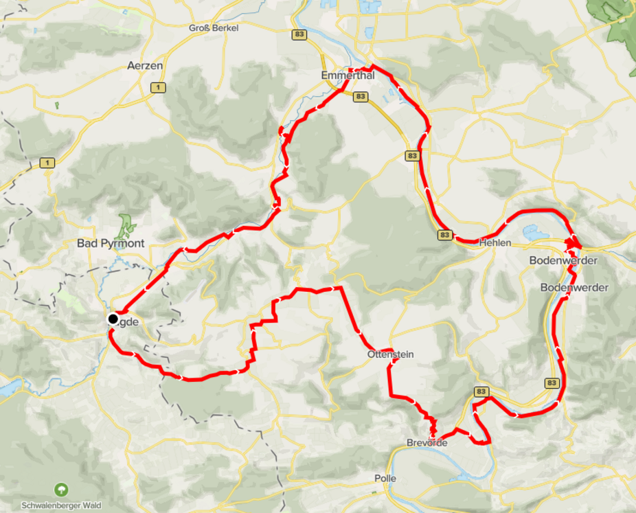 Lügde 1. Tour Karte Lügde 1. Tour Karte - auf die Ottensteiner Hochfläche und zur Weser